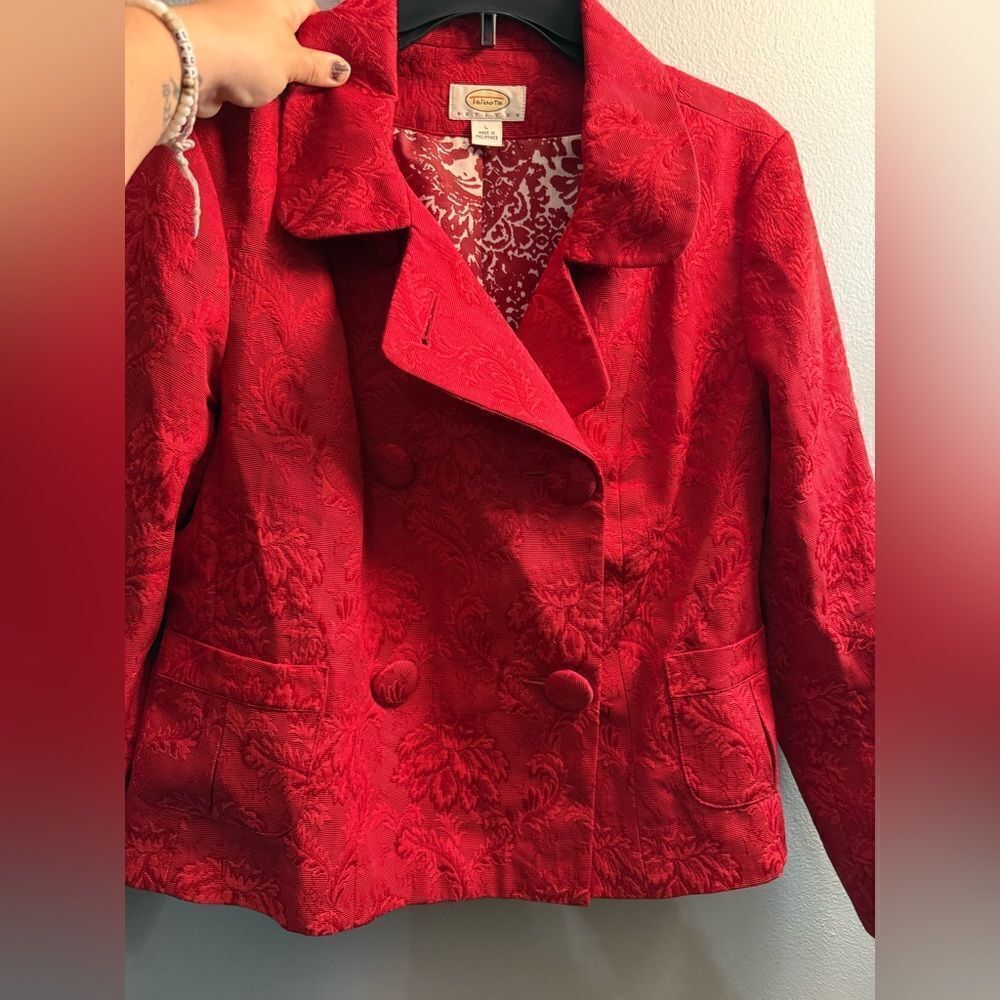 Talbots Printed Red Pea Coat Jacket Women's Size Petite Large Red - Picture 5 of 15